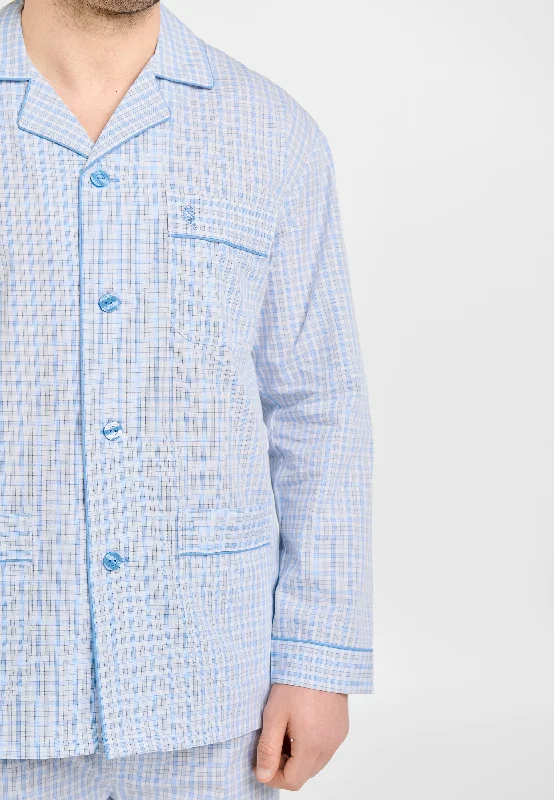 Pijama Hombre Largo Solapa Popelín Cuadros - Gris 1524_20