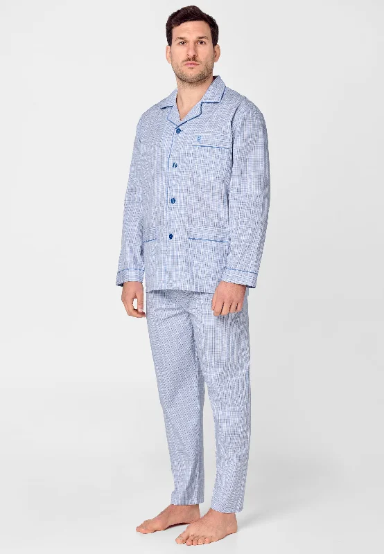 Pijama Hombre Largo Solapa Popelín Cuadros - Azul 1528_30 Pijama Hombre Largo Solapa Popelín Cuadros - Azul 1528_30