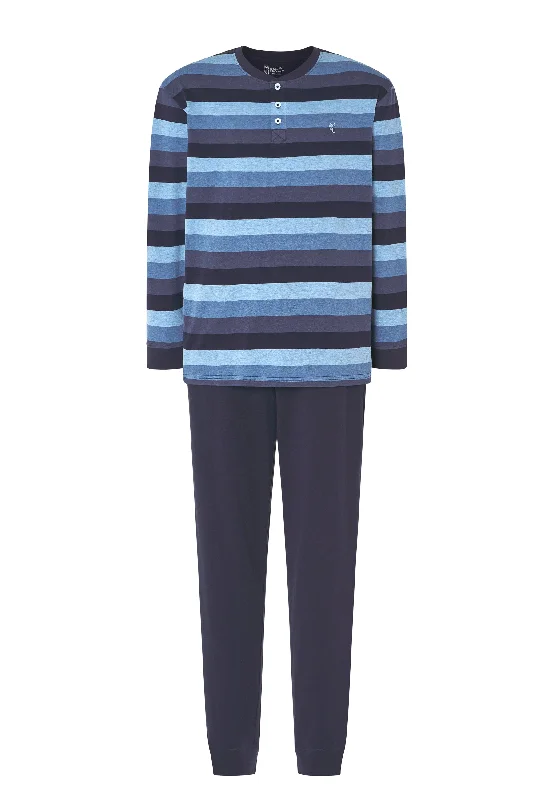 Pijama Hombre Largo Tapeta Punto Rayas - Azul 5577_33