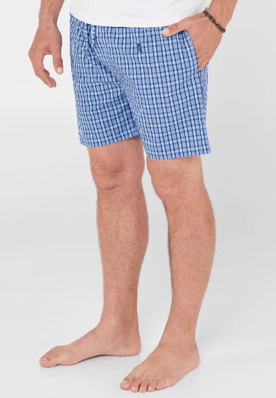 Pantalón Pijama Corto Hombre Popelín Cuadros - Azul 8503_33