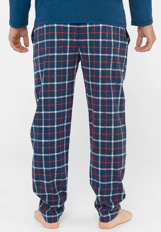 Pantalón Pijama Largo Invierno Hombre Franela Cuadros - Azul 8809_39
