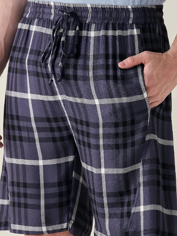 Mens Blue Supersoft Plaid Twill Cotton Shorts
