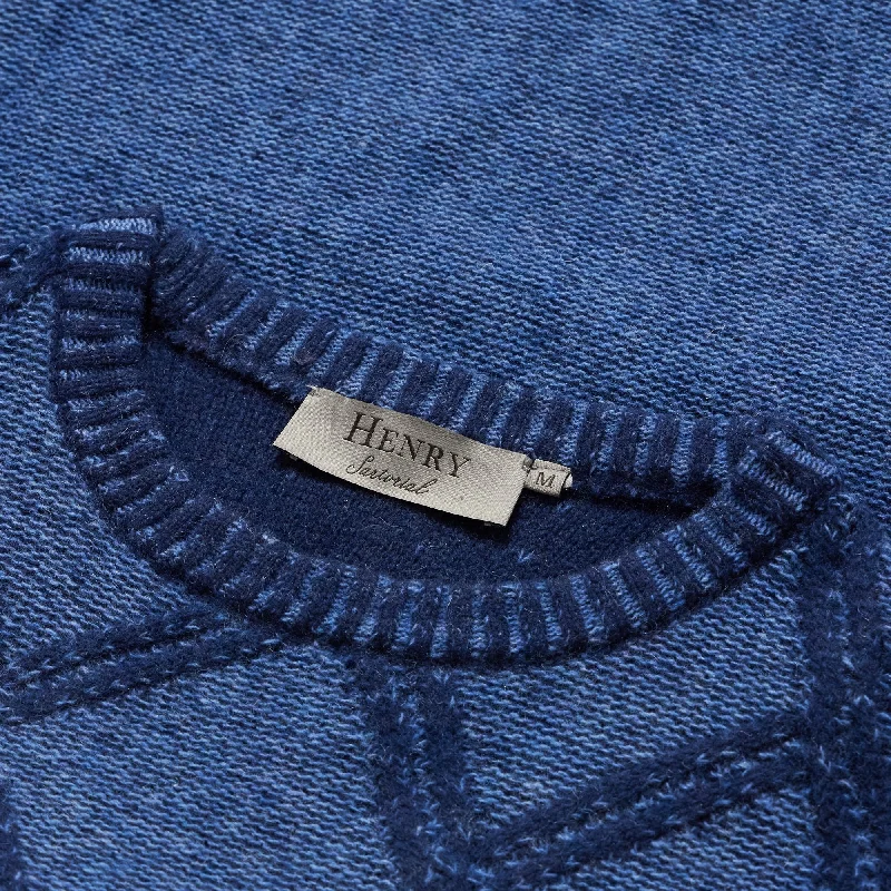 HENRY SARTORIAL Plaid Crew Neck 70% Wool 7GG BLUE