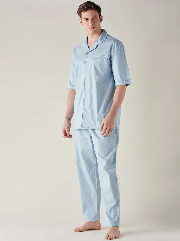 Mens Light Blue Pure Cotton Pyjama Set