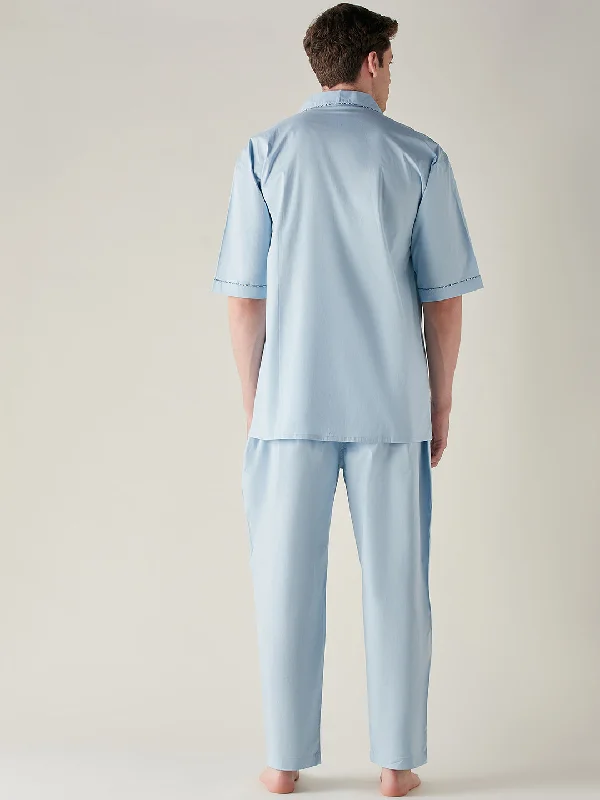 Mens Light Blue Pure Cotton Pyjama Set