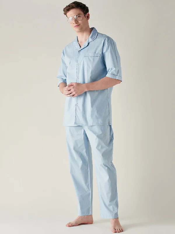 Mens Light Blue Pure Cotton Pyjama Set