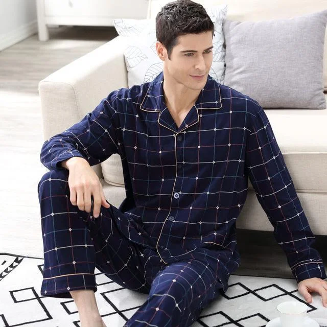 Plaid Navy Blue With Dots / Xxl