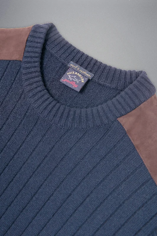 PAUL&SHARK X Wool Leather Crew Knit NAVY